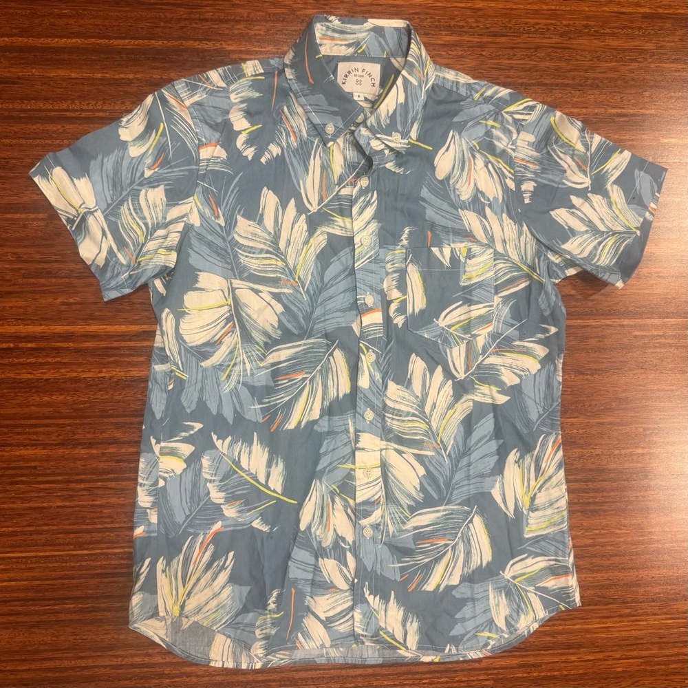 Kirrin Finch Blue Tropical Leaf Button-Down Shirt